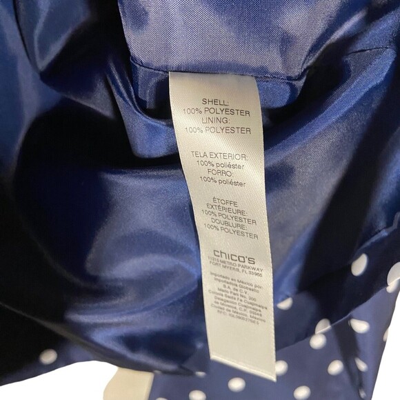 Chicos Women’s Size 0 Small Navy Blue Polka Dot Buttoned Jacket Blazer Outdoor - Picture 8 of 8